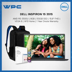 DELL INSPIRON 15 3515 (R5-3500U/8GB/512GB SSD/VEGA 8/W10/15.6" FHD/1Year Warranty ) Laptop + Microsoft Office Home & Student 2019 + Dell Backpack